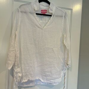 Women's White Ruffled V-Neck Top